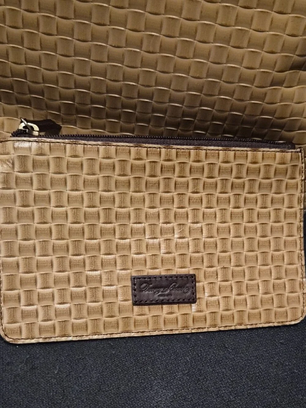 DOONEY & BOURKE Lilliana Tan Woven Tote with Brown Trim and Wristlet